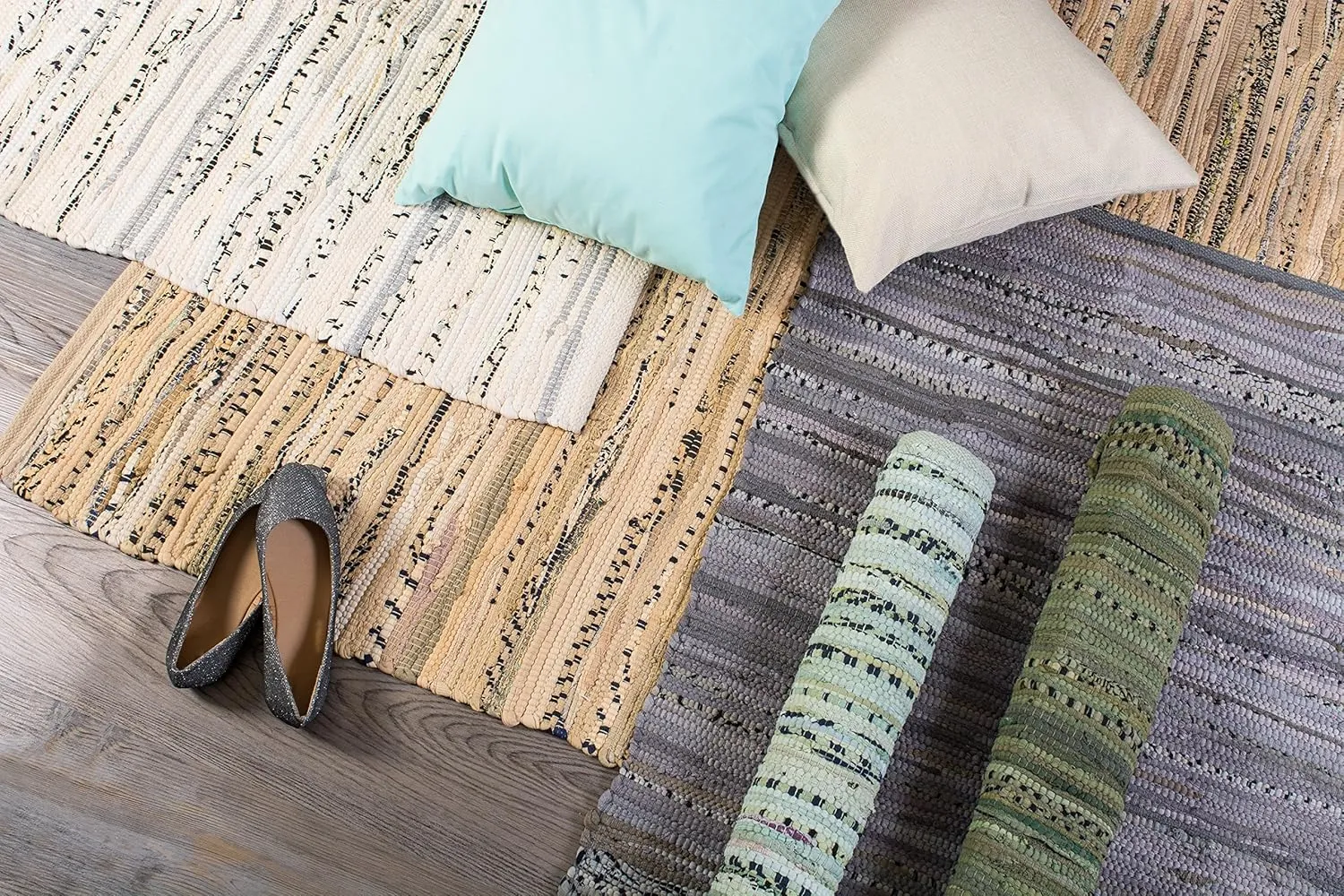 DII Chindi Home Collection Handwoven Multicolor Area Rag Rug, 20x31.5, Mint Green
