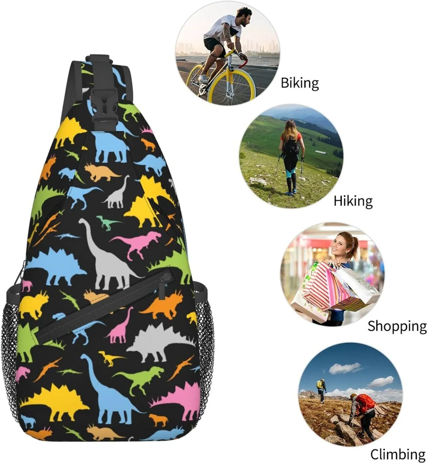 Dinosaur Sling Backpack Chest Bag Crossbody Shoulder Bag Gym Cycling Travel Hiking Daypack For Men Women
