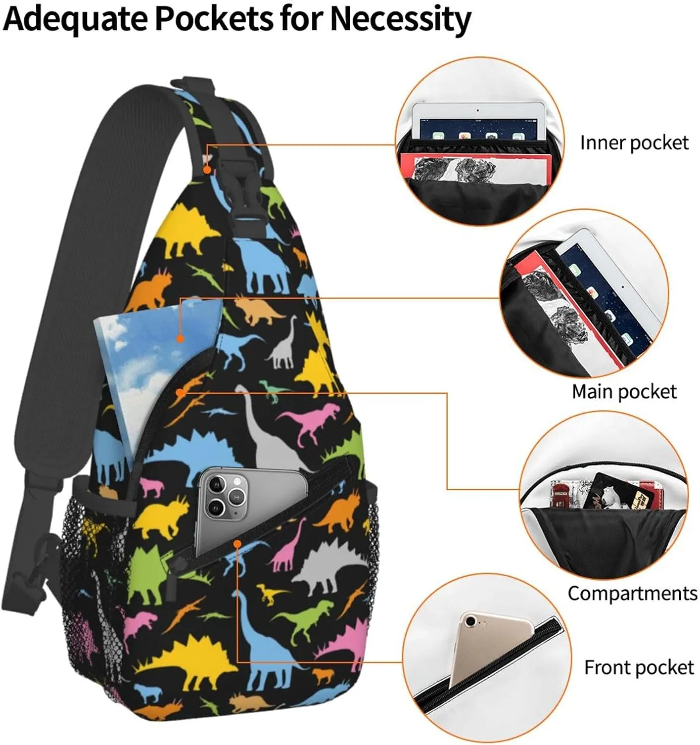Dinosaur Sling Backpack Chest Bag Crossbody Shoulder Bag Gym Cycling Travel Hiking Daypack For Men Women