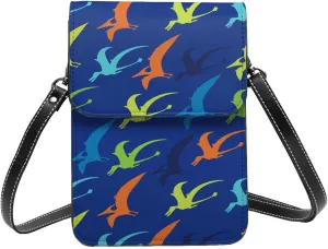 Dinosaurs pterosaur cute dino blue Crossbody Cell Phone Purse for Women Girls Leather Mini Cross Body Bags Small Shoulder Bags