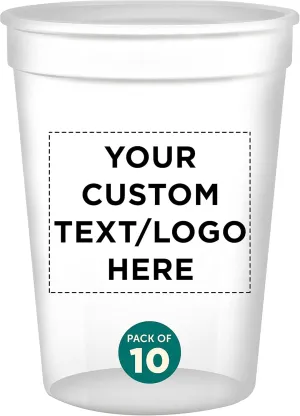 DISCOUNT PROMOS Custom 12 oz. Disposable Plastic Cups – Set of 10 – Personalized Bulk Party Cups with Logo – For Father’s Day, Weddings, Birthdays, Events – Clear