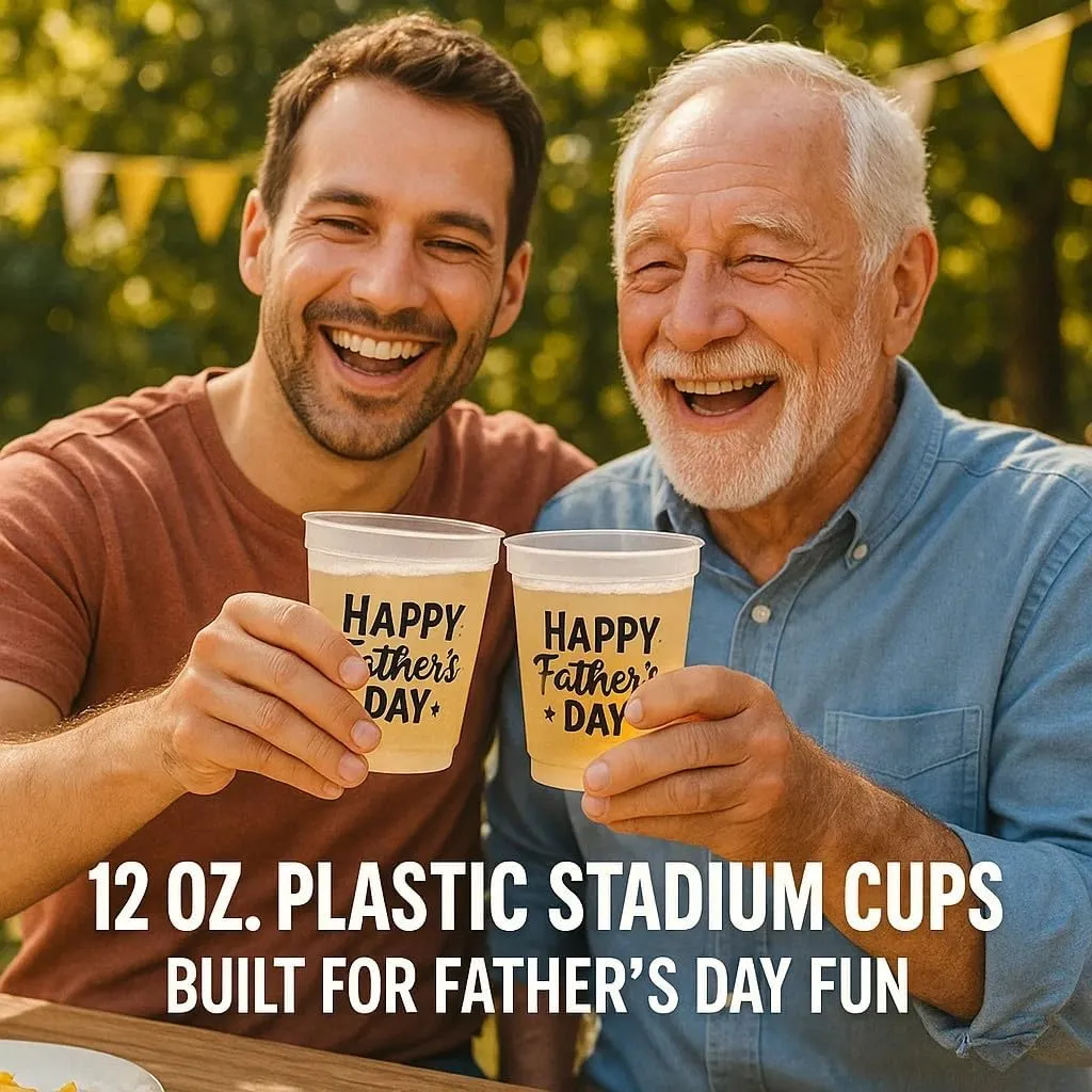 DISCOUNT PROMOS Custom 12 oz. Disposable Plastic Cups – Set of 10 – Personalized Bulk Party Cups with Logo – For Father’s Day, Weddings, Birthdays, Events – Clear
