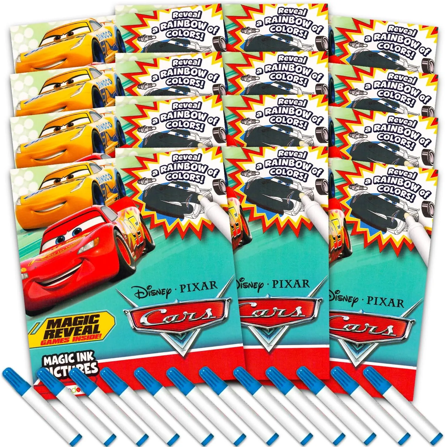 Disney Cars Imagine Ink Coloring Book Set - Bundle of 12 No-Mess Magic Inks featuring Lightning McQueen | Disney Cars Party Favor Pack for Kids