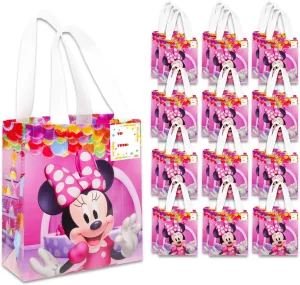 Disney Minnie Mouse Party Favor Bags Set – 24 Pack of 8" Minnie Mouse Party Goodie Bags for Kids Bulk Reusable Totes | Minnie Birthday Party Supplies