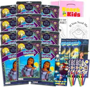 Disney Wish Birthday Party Favors and Supplies 12 Pack - Bundle with 12 Wish Activity Play Packs with Mini Coloring Books, Stickers, Loot Bags and More (Wish Party Decorations)