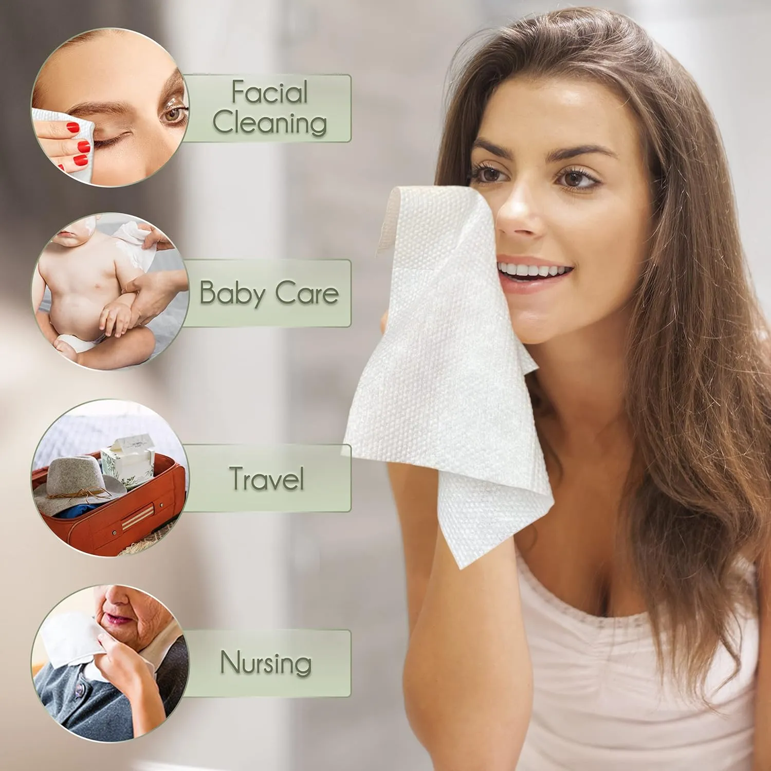 Disposable Face Towel Biodegradable Large Dry Face Wipes 120 Count/2 Box Extra Thick Soft Clean Facial Towels for Sensitive Skin, Makeup Removing, Facial Cleansing, Nursing, Travel, 10"×12"