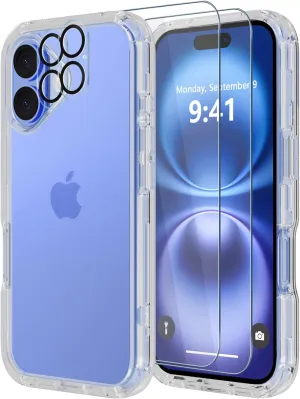 Diverbox for iPhone 16 Case [Shockproof] [Dropproof] [Tempered Glass Screen Protector   Camera Protectors] Heavy Duty Protection Phone Case Cover for Apple iPhone 16 (Clear)