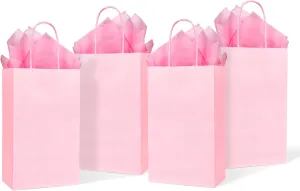 DjinnGlory 24 Pack Small Pink Paper Gift Bags with Handles 9x5.5x3.15 Inch and 24 Tissue Wrapping Paper for Business Birthday Wedding Bridal Baby Shower Party Favors Goodies