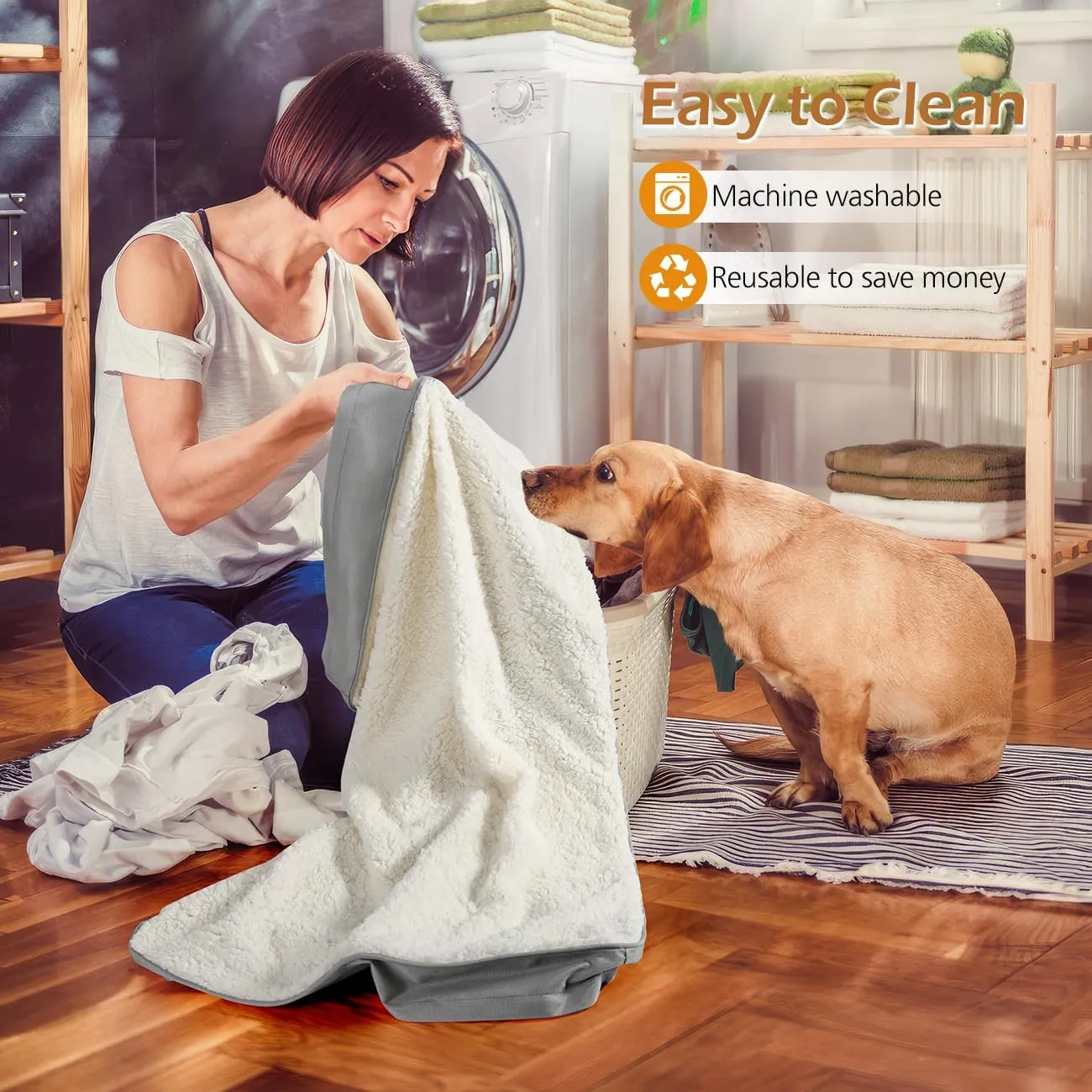 Dog Bed Cover, Washable Replacement Large Dog Bed Sheet with 3-Sided Continuous Zipper, Waterproof Liner, Soft Plush, Pet Mattress Fluffy Protector, 44x32x3 inches - XL, Cover Only White