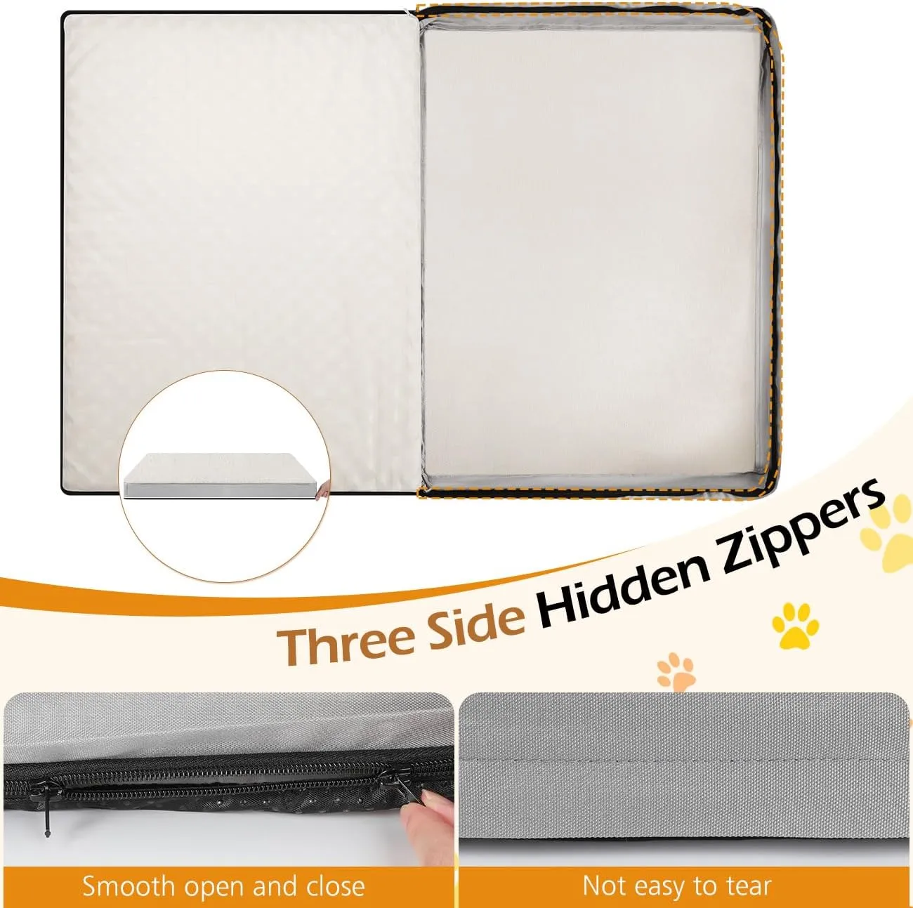 Dog Bed Cover, Washable Replacement Large Dog Bed Sheet with 3-Sided Continuous Zipper, Waterproof Liner, Soft Plush, Pet Mattress Fluffy Protector, 44x32x3 inches - XL, Cover Only White