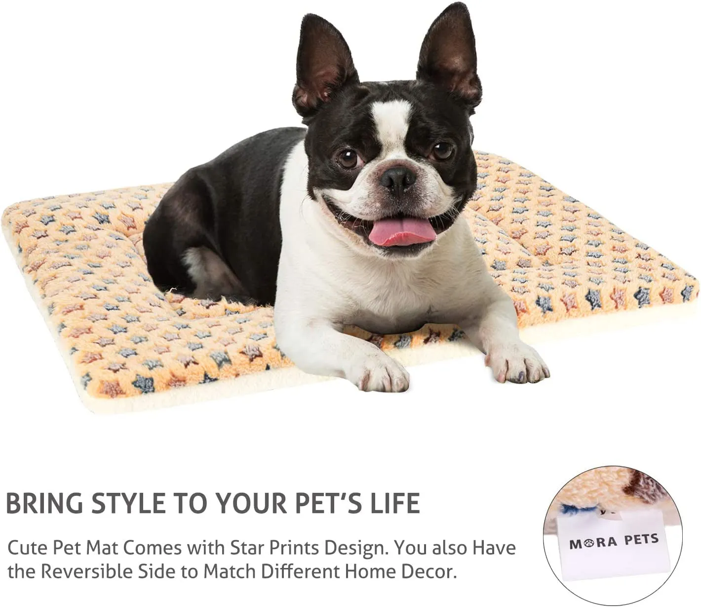 Dog Bed Crate Pad Ultra Soft Pet Bed with Cute Star Print Washable Crate Mat for Large Medium Small Dogs Reversible Fleece Dog Crate Kennel Mat Cat Bed Liner 23 X 18 Inch Brown