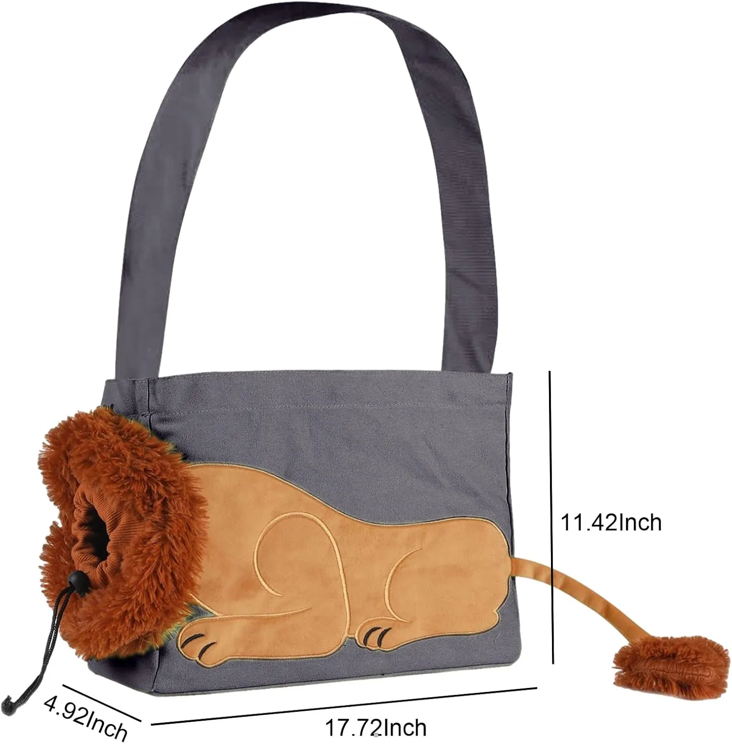 Dog Carrier Sling Lion-Shaped Pet Canvas Bag Cat Shoulder Bag Pet Body Holder for Daily Use Walking Travel Outdoor, Dark Grey L