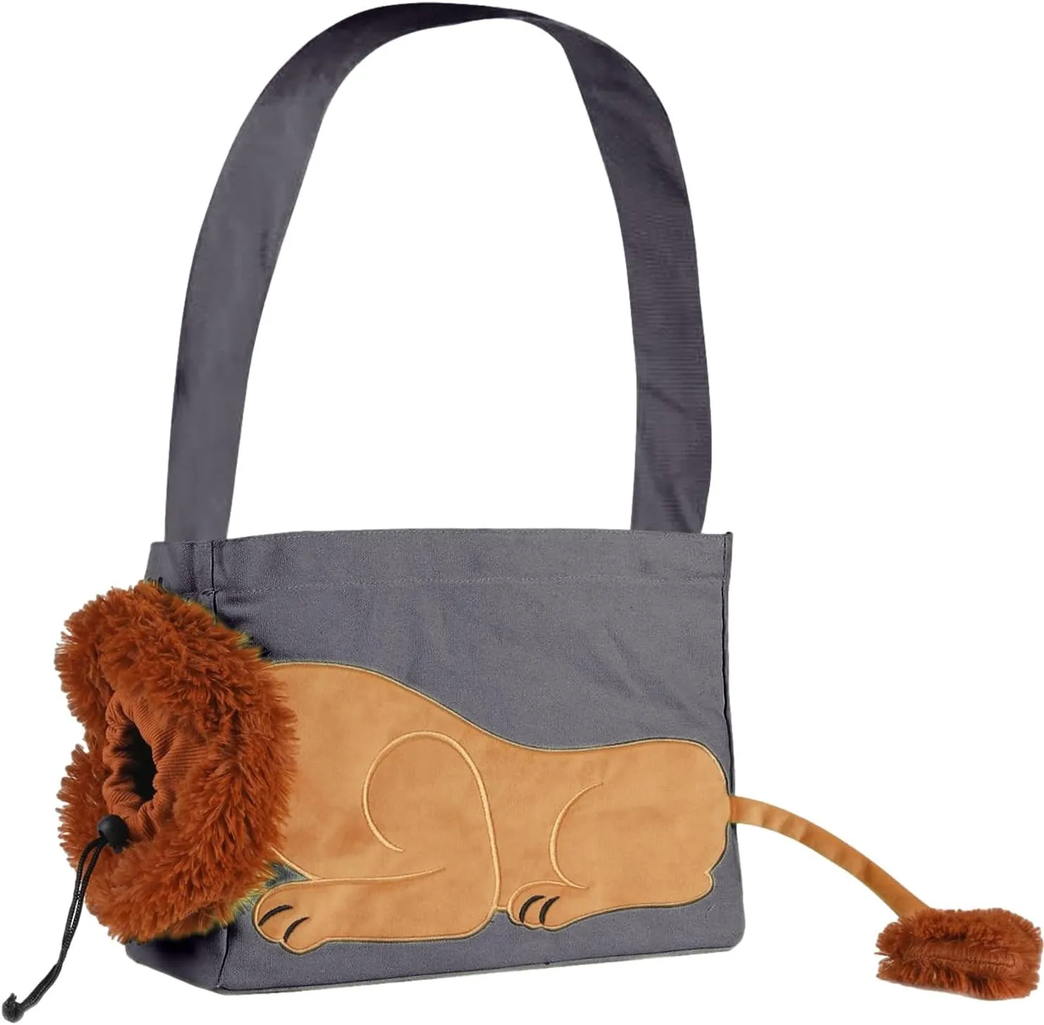 Dog Carrier Sling Lion-Shaped Pet Canvas Bag Cat Shoulder Bag Pet Body Holder for Daily Use Walking Travel Outdoor, Dark Grey L