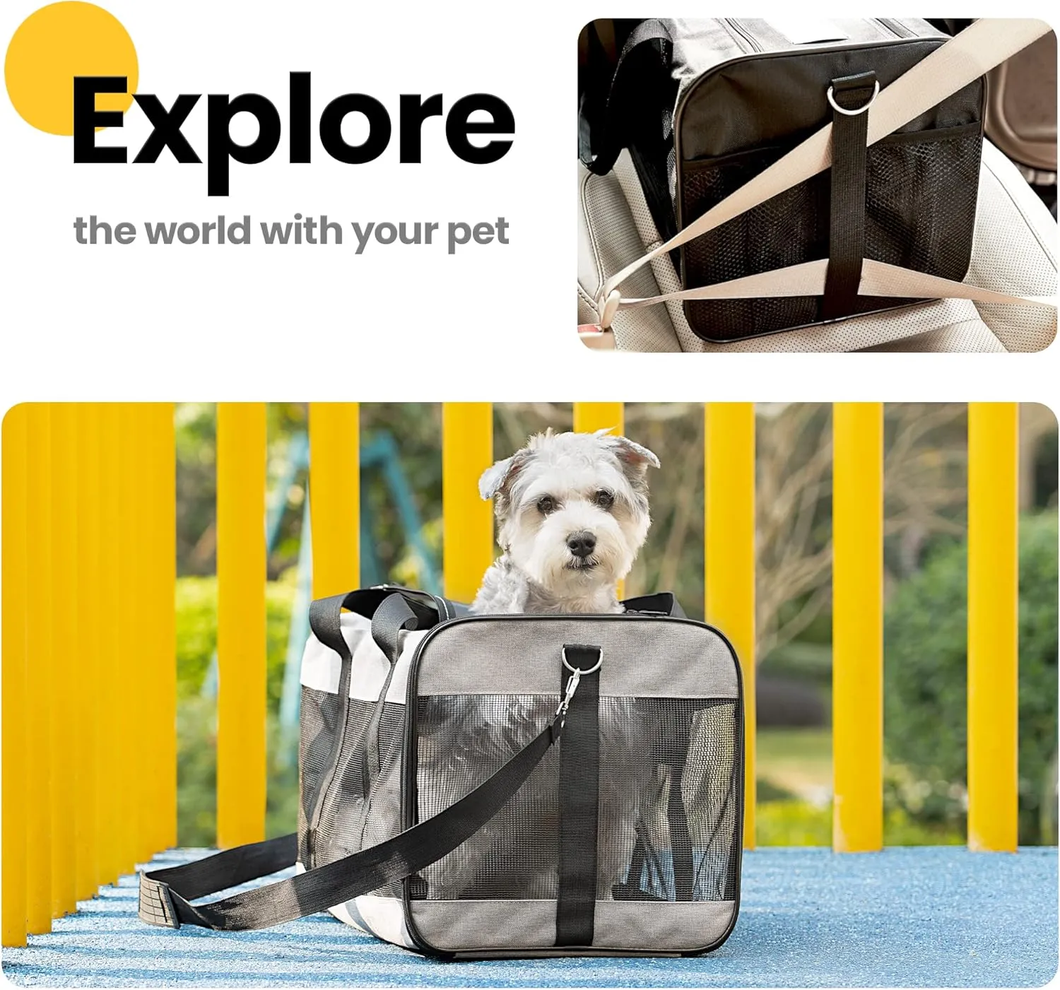 Dog Carrier Soft Sided, Large Cat Carrier with Inner Safety Leash, Pet Transport Carrier for Large Cats and Medium Dogs up to 20 Lbs, Collapsible Travel Puppy Carrier Bag -Black L