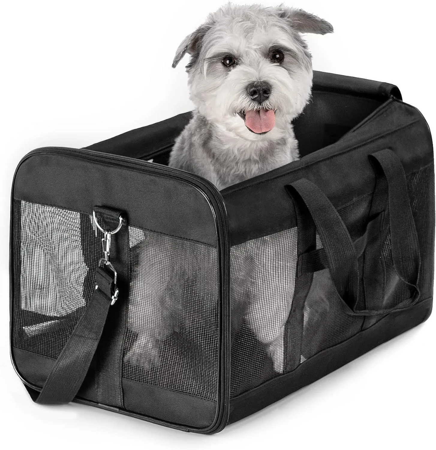 Dog Carrier Soft Sided, Large Cat Carrier with Inner Safety Leash, Pet Transport Carrier for Large Cats and Medium Dogs up to 20 Lbs, Collapsible Travel Puppy Carrier Bag -Black L