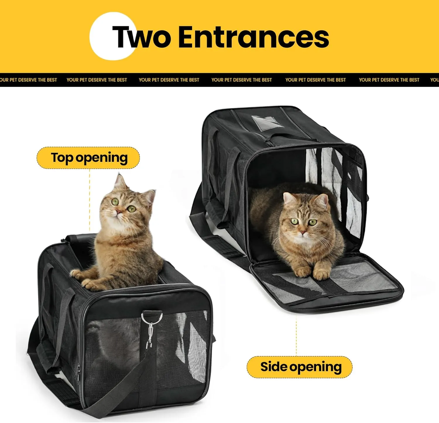 Dog Carrier Soft Sided, Large Cat Carrier with Inner Safety Leash, Pet Transport Carrier for Large Cats and Medium Dogs up to 20 Lbs, Collapsible Travel Puppy Carrier Bag -Black L