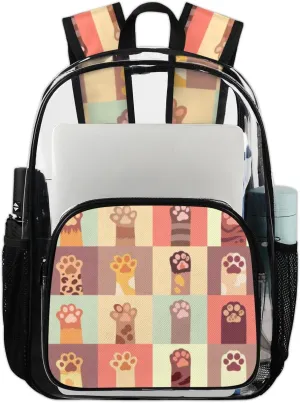 Dog Cat Paw Topics Clear Backpack Large Clear Bag Heavy Duty PVC See Through Bag with Reinforced Strap Transparent Backpack for Stadium, College, Work, Travel