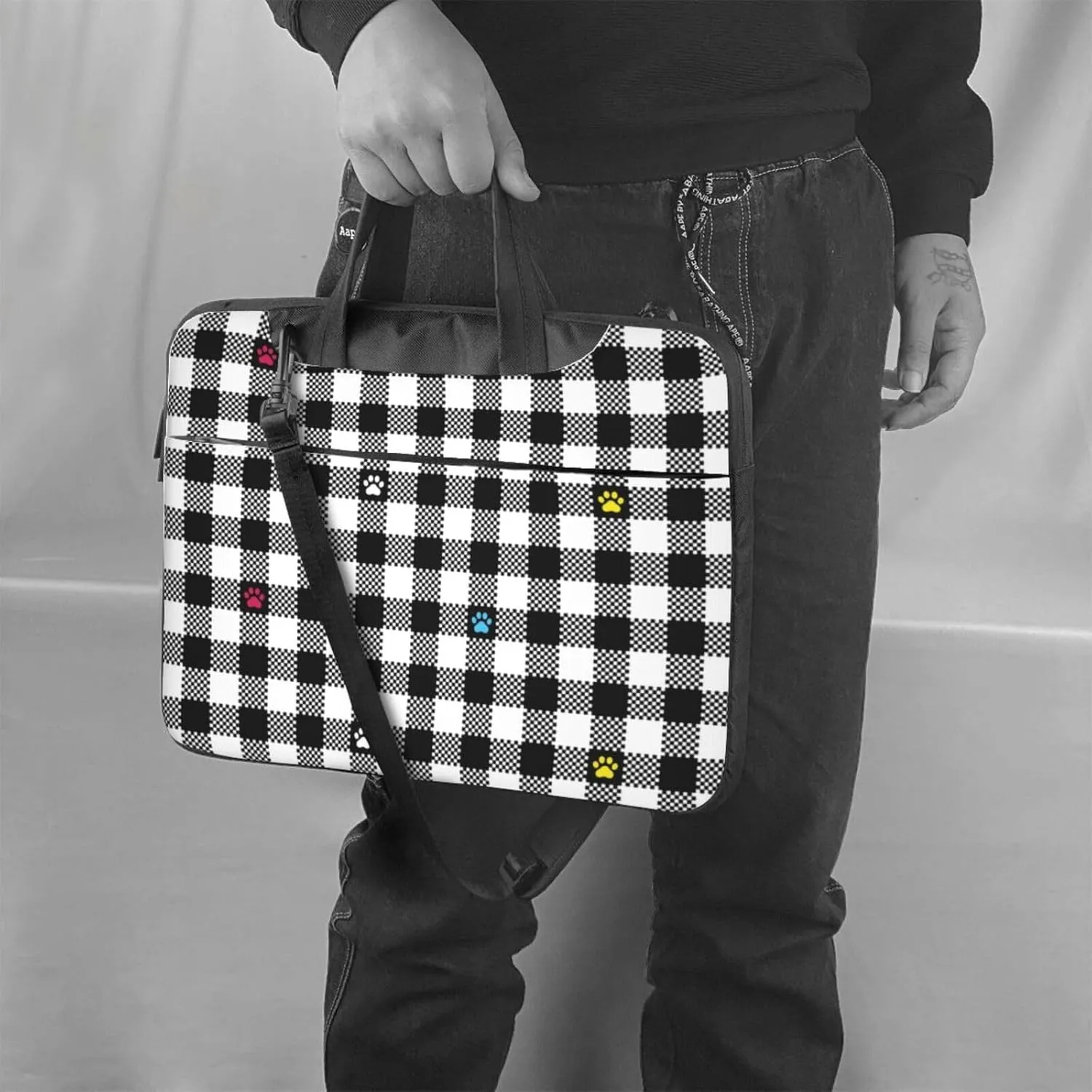 Dog Paw Seamless Pattern Laptop Bag Classic Slim Briefcase Messenger Bag, Spacious, Ergonomic
