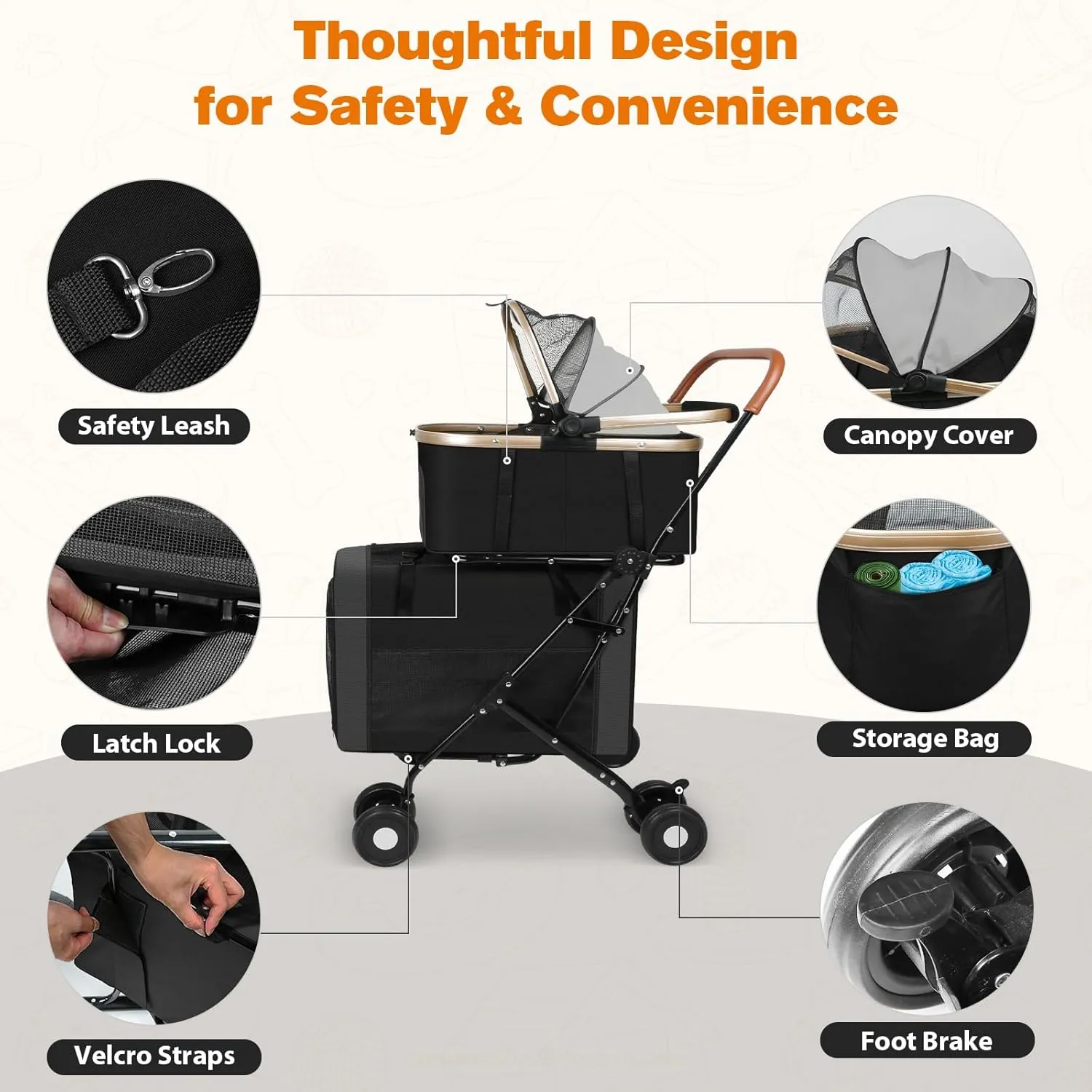 Dog Stroller for Small & Medium Pets – 3-in-1 Travel System with Dual Detachable Carriers, Foldable & Lightweight Pet Stroller for Cats and Dogs up to 77 lbs, Durable Design with Safety Features