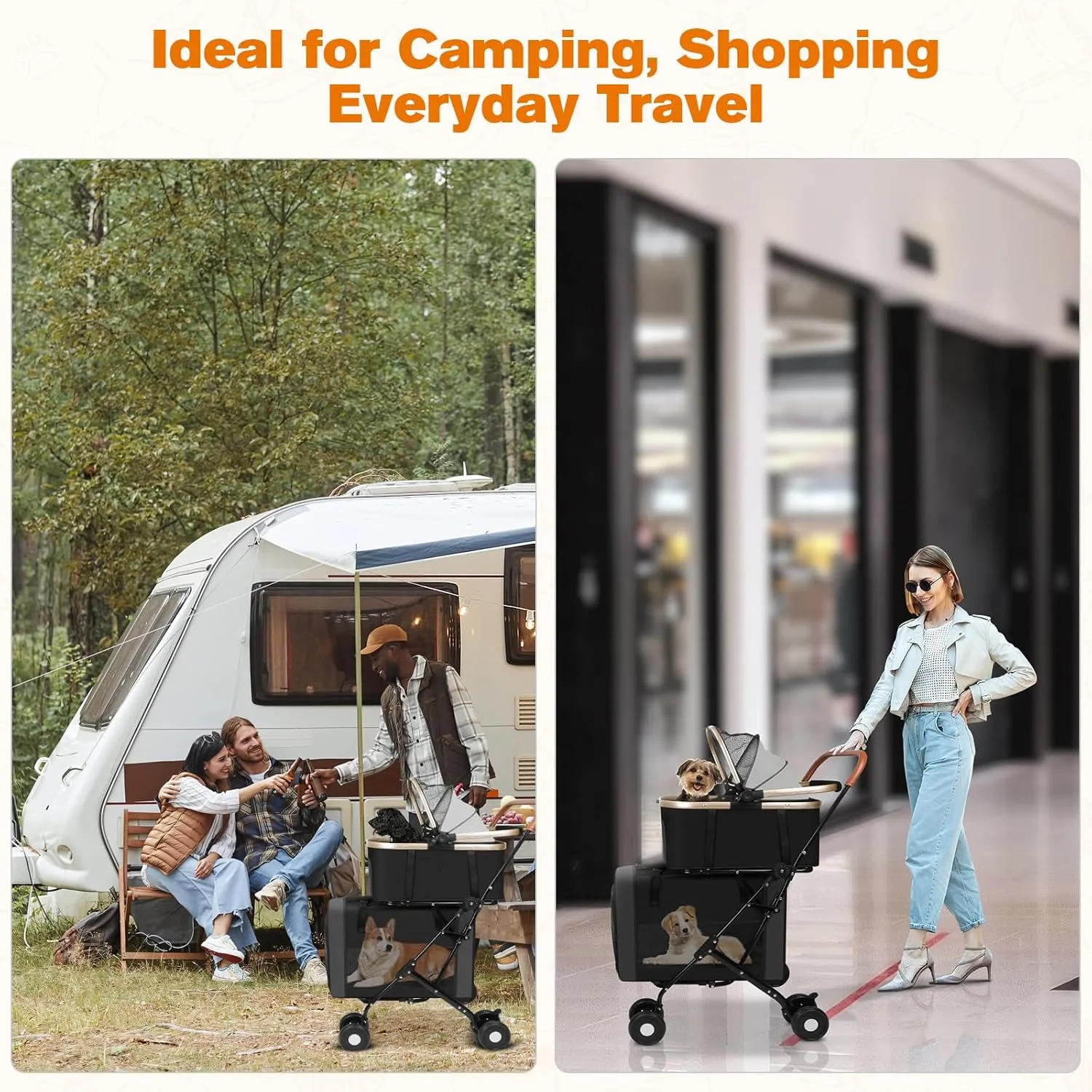 Dog Stroller for Small & Medium Pets – 3-in-1 Travel System with Dual Detachable Carriers, Foldable & Lightweight Pet Stroller for Cats and Dogs up to 77 lbs, Durable Design with Safety Features