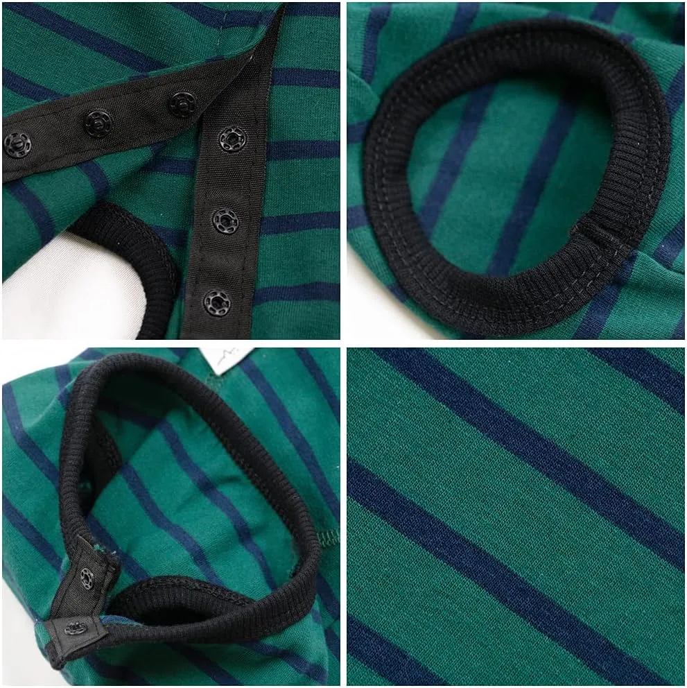 Dog’s Recovery Suit Post Surgery Shirt for Puppy, Wound Protective Clothes for Little Animals(Green Black Stripe-XL)
