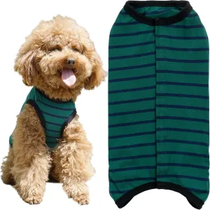 Dog’s Recovery Suit Post Surgery Shirt for Puppy, Wound Protective Clothes for Little Animals(Green Black Stripe-XL)
