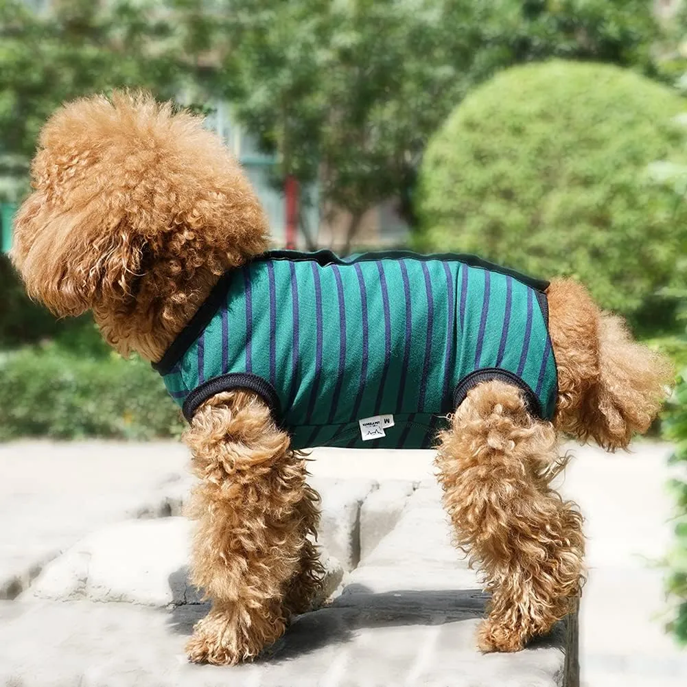 Dog’s Recovery Suit Post Surgery Shirt for Puppy, Wound Protective Clothes for Little Animals(Green Black Stripe-XL)