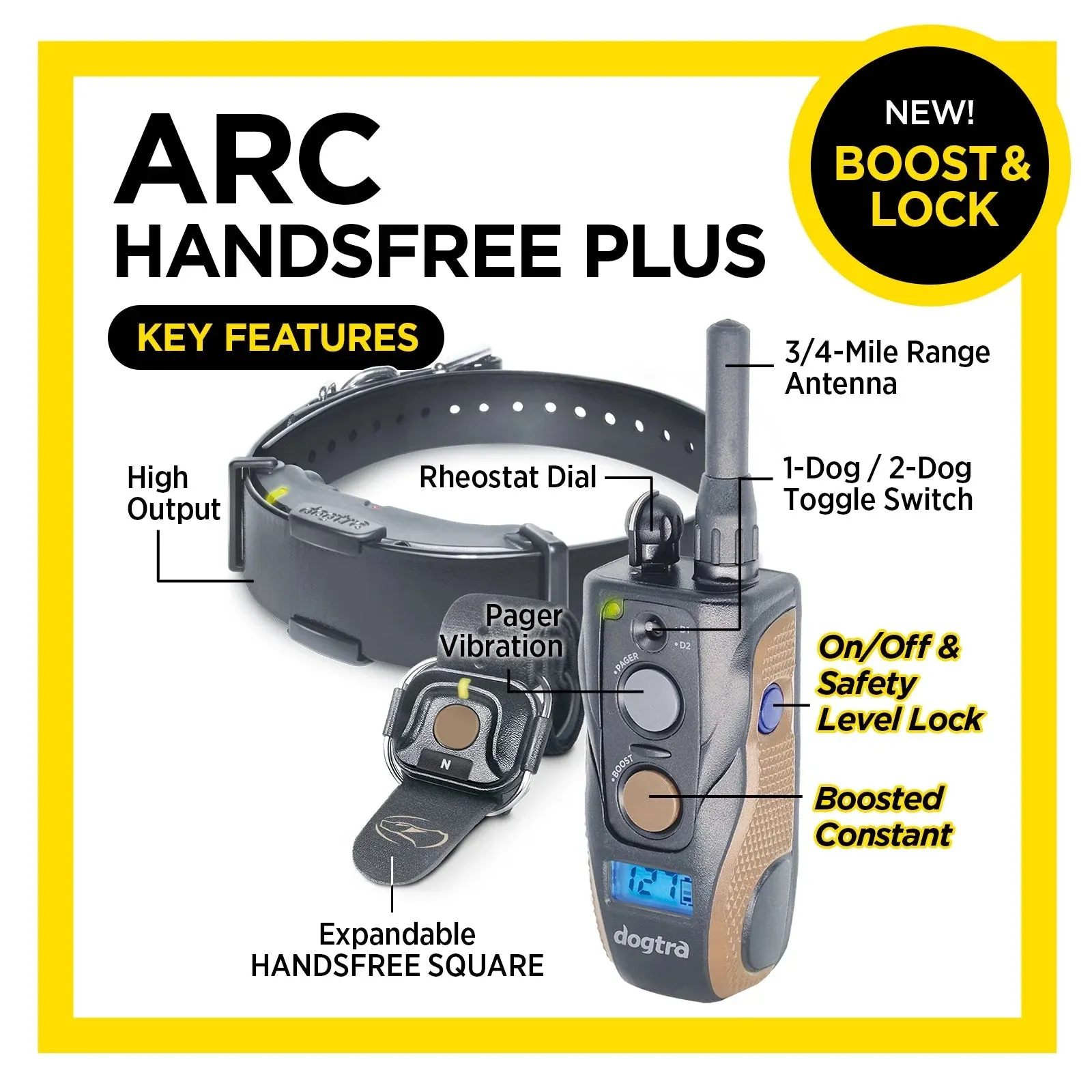 Dogtra ARC HANDSFREE Plus Boost and Lock Remote Dog Training E-Collar | Waterproof