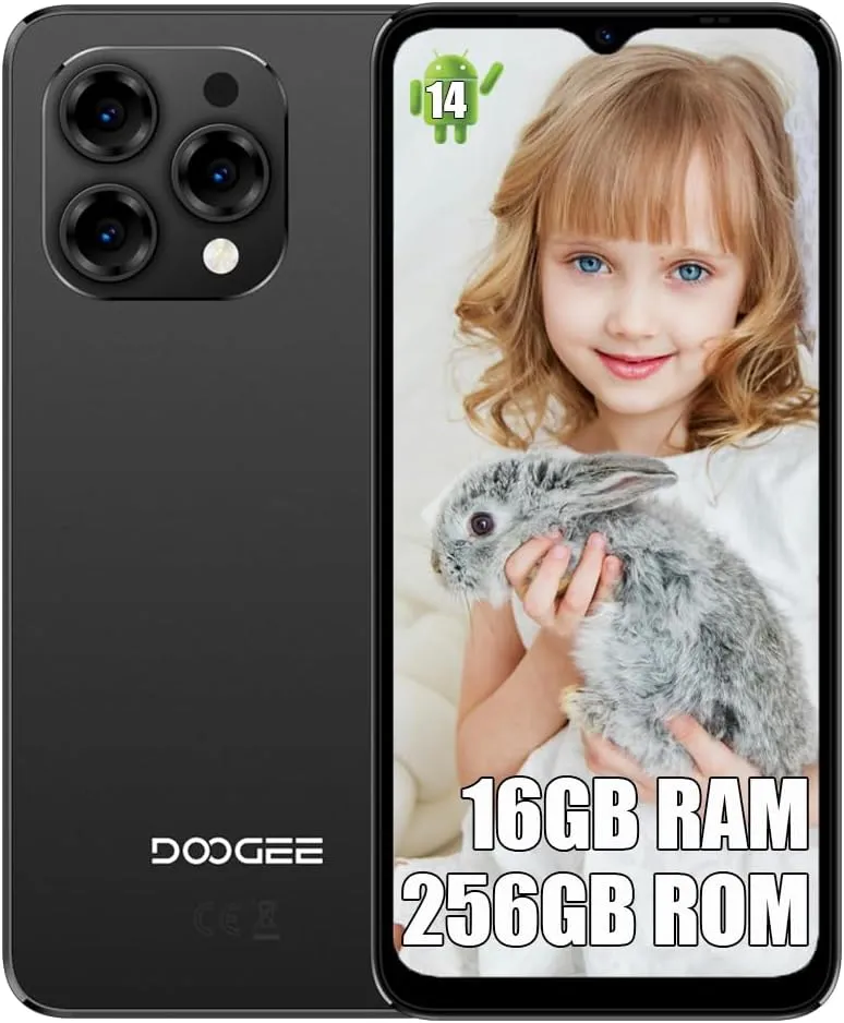DOOGEE 4G Cell Phone Unlocked 2025,12GB 256GB Android 14 Smartphone,5150mAh 13MP Camera Mobile Phones,Face Unlock/OTG Black-N55 PRO