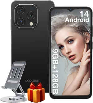 DOOGEE N55 Unlocked Cell Phone(2025), 9GB RAM 128GB ROM/1TB Android Phone, 90Hz 6.56" HD Android 14 Phone, 5150mAh, Octa Core, 13MP 8MP, 4G Dual SIM,Face Unlock,Widevine L1,OTG, T-Mobile(Black)