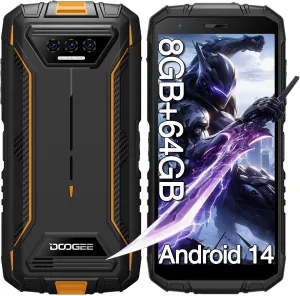 DOOGEE S41T Rugged Smartphone Unlocked, 6300mAh Battery, Android 14 Rugged Phone,8GB 64GB, 4G Dual SIM Cell Phone, 13MP AI Camera, IP68 Waterproof, Face Unlock, NFC, T-Mobile,Orange