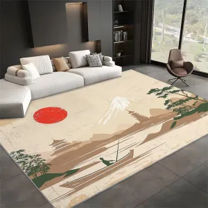 Door Mat Indoor Entrance 3 x 5 ft Rugs, Washable Japanese Traditional Art Painting Mountains Area Rug, Non-Slip Low Pile Japanese Art Carpet for Entryway Kitchen Front Door Indoor Entrance Kids Room