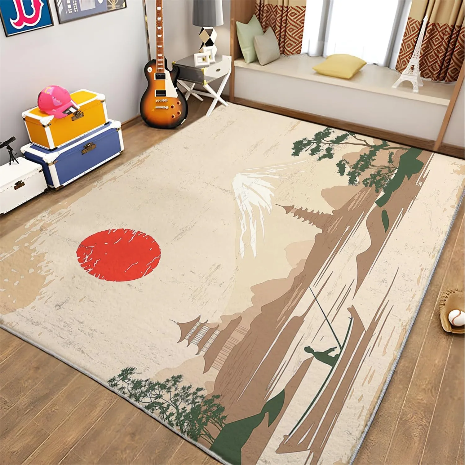 Door Mat Indoor Entrance 3 x 5 ft Rugs, Washable Japanese Traditional Art Painting Mountains Area Rug, Non-Slip Low Pile Japanese Art Carpet for Entryway Kitchen Front Door Indoor Entrance Kids Room