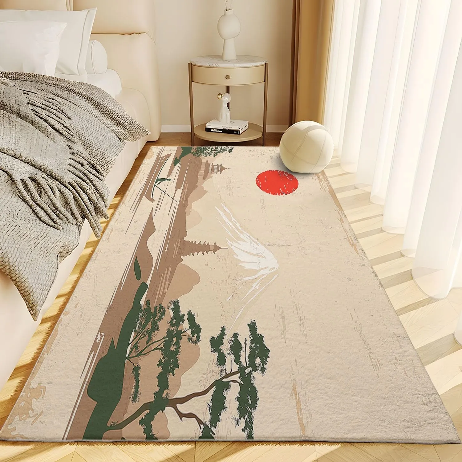 Door Mat Indoor Entrance 3 x 5 ft Rugs, Washable Japanese Traditional Art Painting Mountains Area Rug, Non-Slip Low Pile Japanese Art Carpet for Entryway Kitchen Front Door Indoor Entrance Kids Room