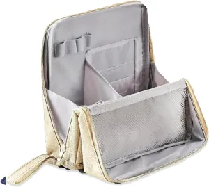 Doresty Makeup Bag, Doresty Multi-purpose Large Capacity Oxford Cloth Standing Makeup Bag, Makeup Bags with Compartments and Handle, Portable Travel Makeup Organizer (Beige)