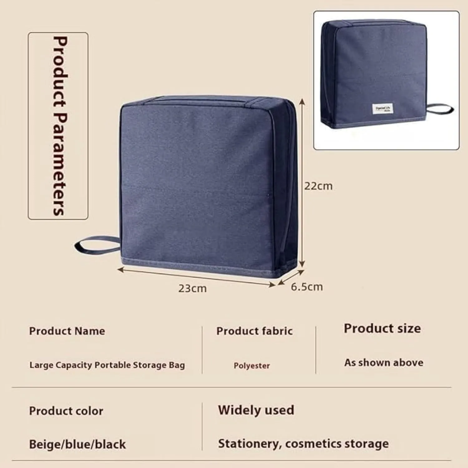 Doresty Makeup Bag, Doresty Multi-purpose Large Capacity Oxford Cloth Standing Makeup Bag, Makeup Bags with Compartments and Handle, Portable Travel Makeup Organizer (Beige)