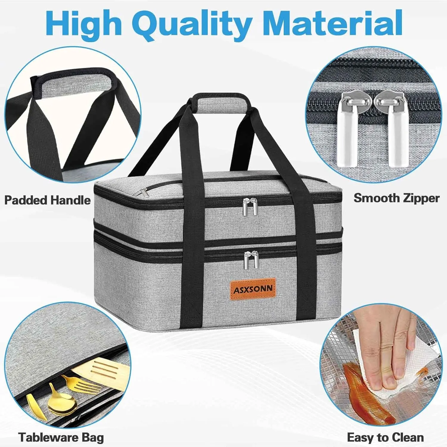 Double Decker Insulated Casserole Carrier for Hot or Cold Food, Expandable Insulated Food Carrier for Parties, Picnic, Beach, Fits 9"x13" Baking Dish (Grey)