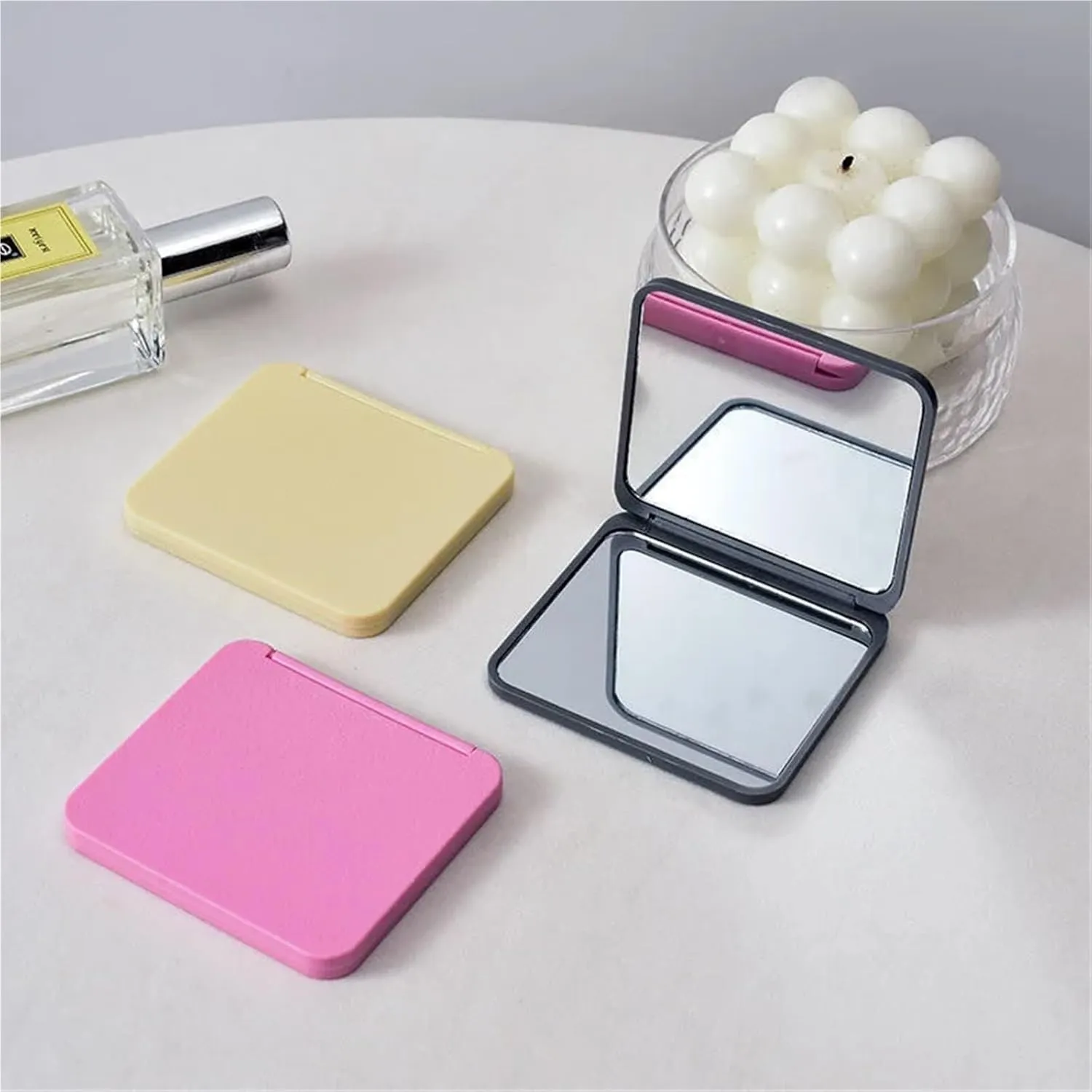 Double-Sided Makeup Mirrors Women Portable Cute Handheld Mini Mirror 2 Face Square Makeup Mirror Multiple(Blue)