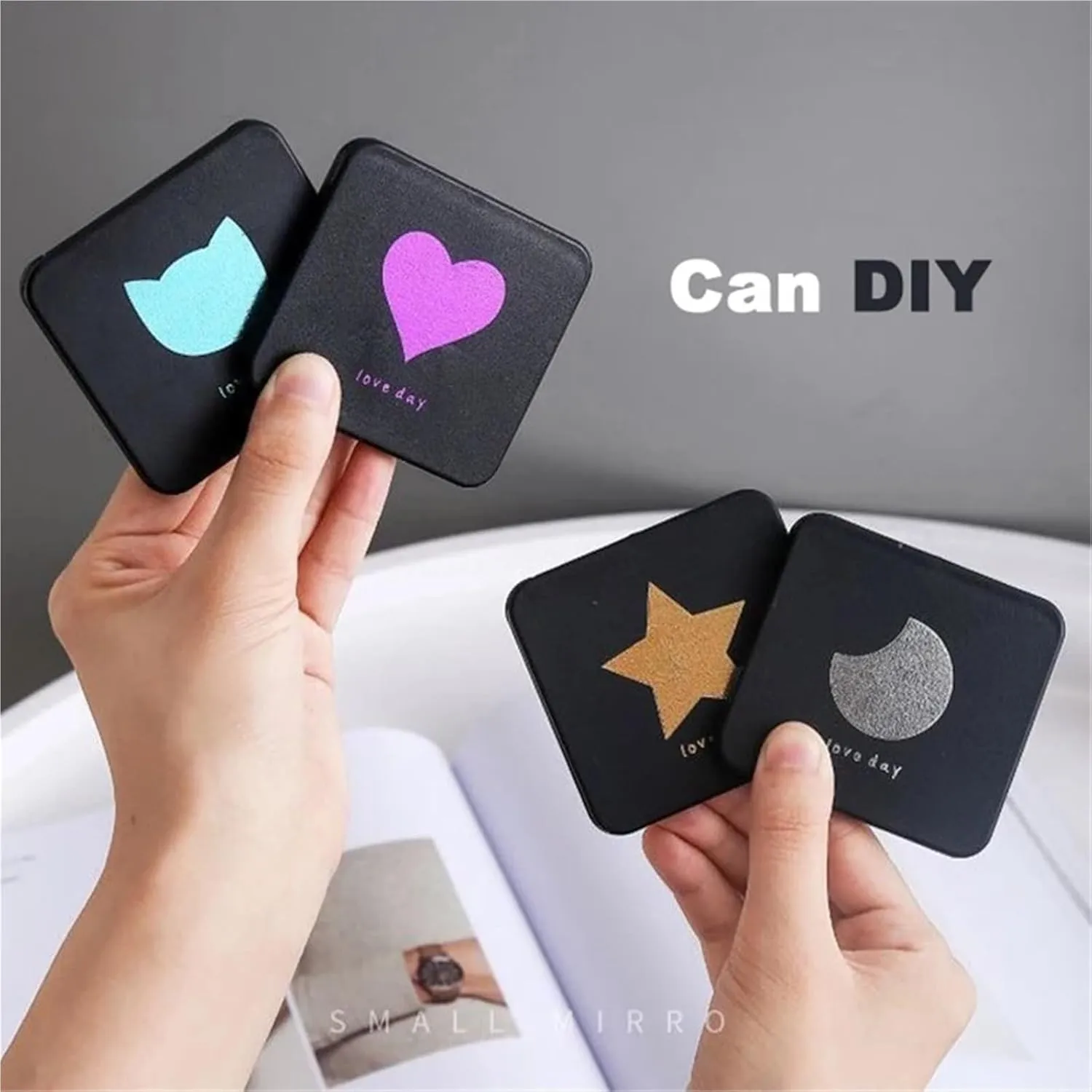 Double-Sided Makeup Mirrors Women Portable Cute Handheld Mini Mirror 2 Face Square Makeup Mirror Multiple(Blue)