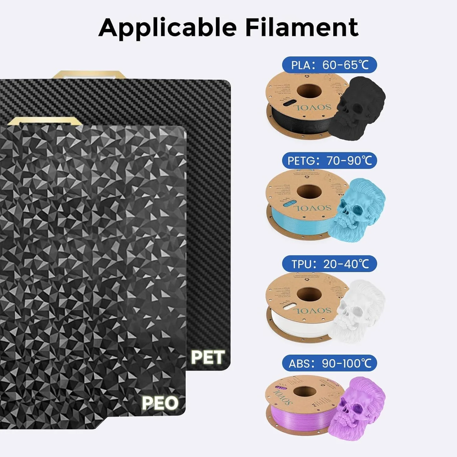 Double Sided PEO PEI Build Plate for Bambu Lab X1C/X1/X1E/P1P/P1S/A1, Smooth Diamond PEO  Texture PEI Spring Steel Sheet Plate 257x257mm for Bambu 3D Printer