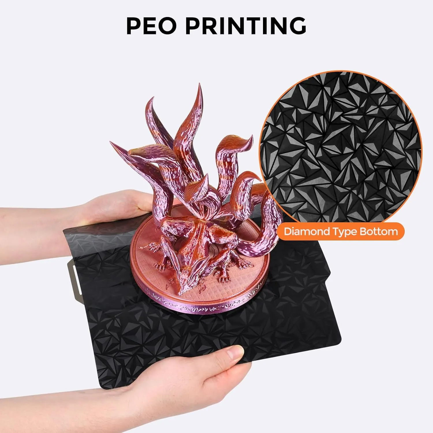 Double Sided PEO PEI Build Plate for Bambu Lab X1C/X1/X1E/P1P/P1S/A1, Smooth Diamond PEO  Texture PEI Spring Steel Sheet Plate 257x257mm for Bambu 3D Printer