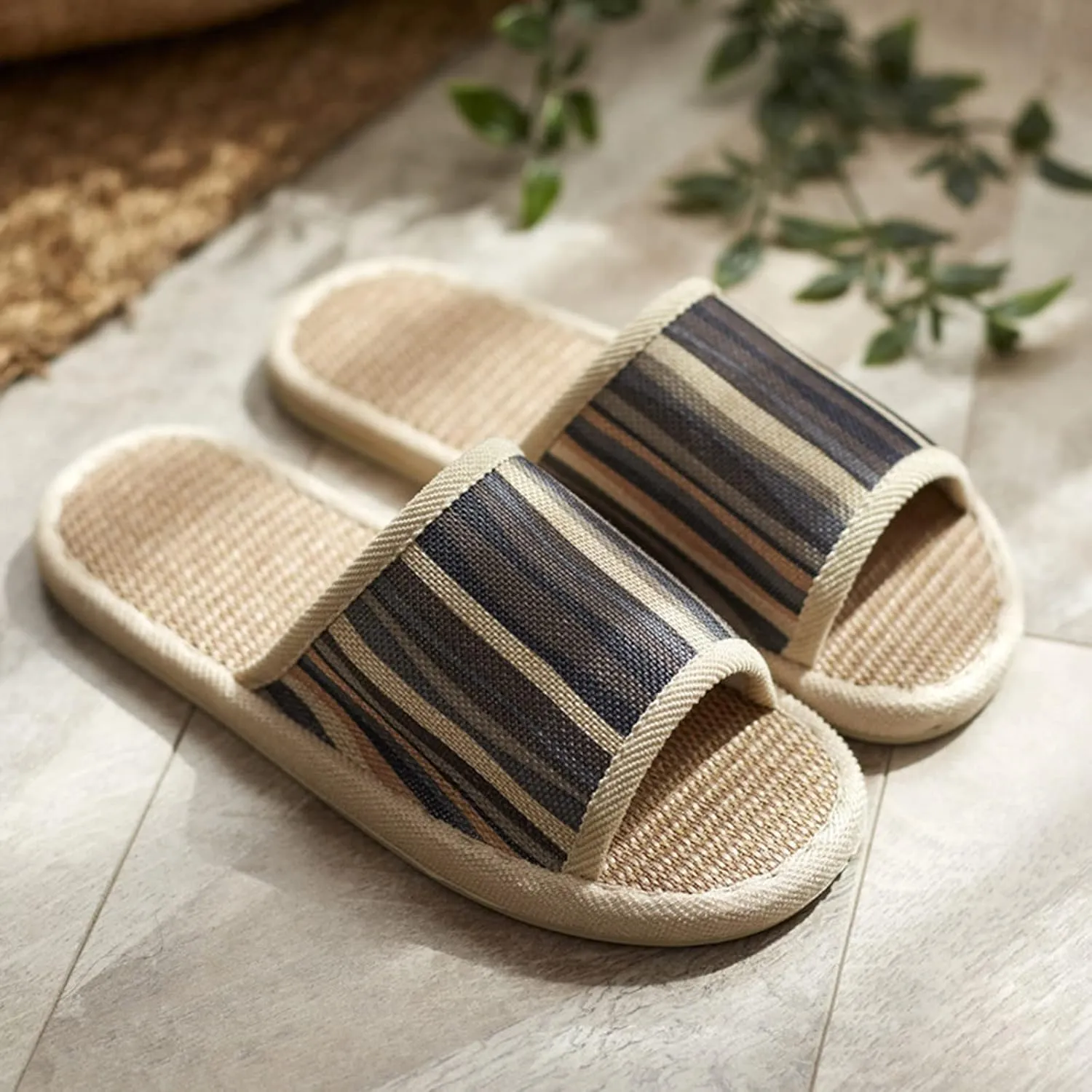 down Slippers for Men Spring And Autumn Linen Slippers For Home Use Men Sole Soft Sole Home Mens House Shoes Size