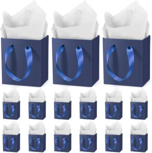 DOYIDE 30 Pcs Small Gift Bags with Handles, 4x2.75x4.5inch Mini Paper Gift Bags, Tiny Party Favor Bags with Tissue and ''Thank you'' Tag for Christmas Valentines Holidays Birthday Wedding Baby Shower