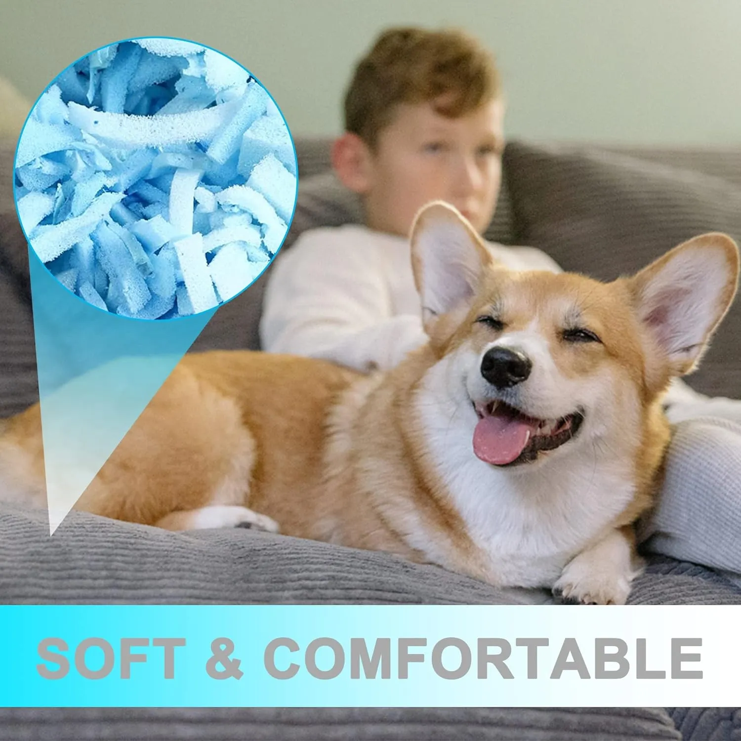 DR.DUDU 5lbs Shredded Memory Foam Filling for Bean Bag Filler, Soft and Convenient Pillow Stuffing Foam for Couch Cushion Dog Bed Chair Arts Crafts, Added Gel Particles (Blue)