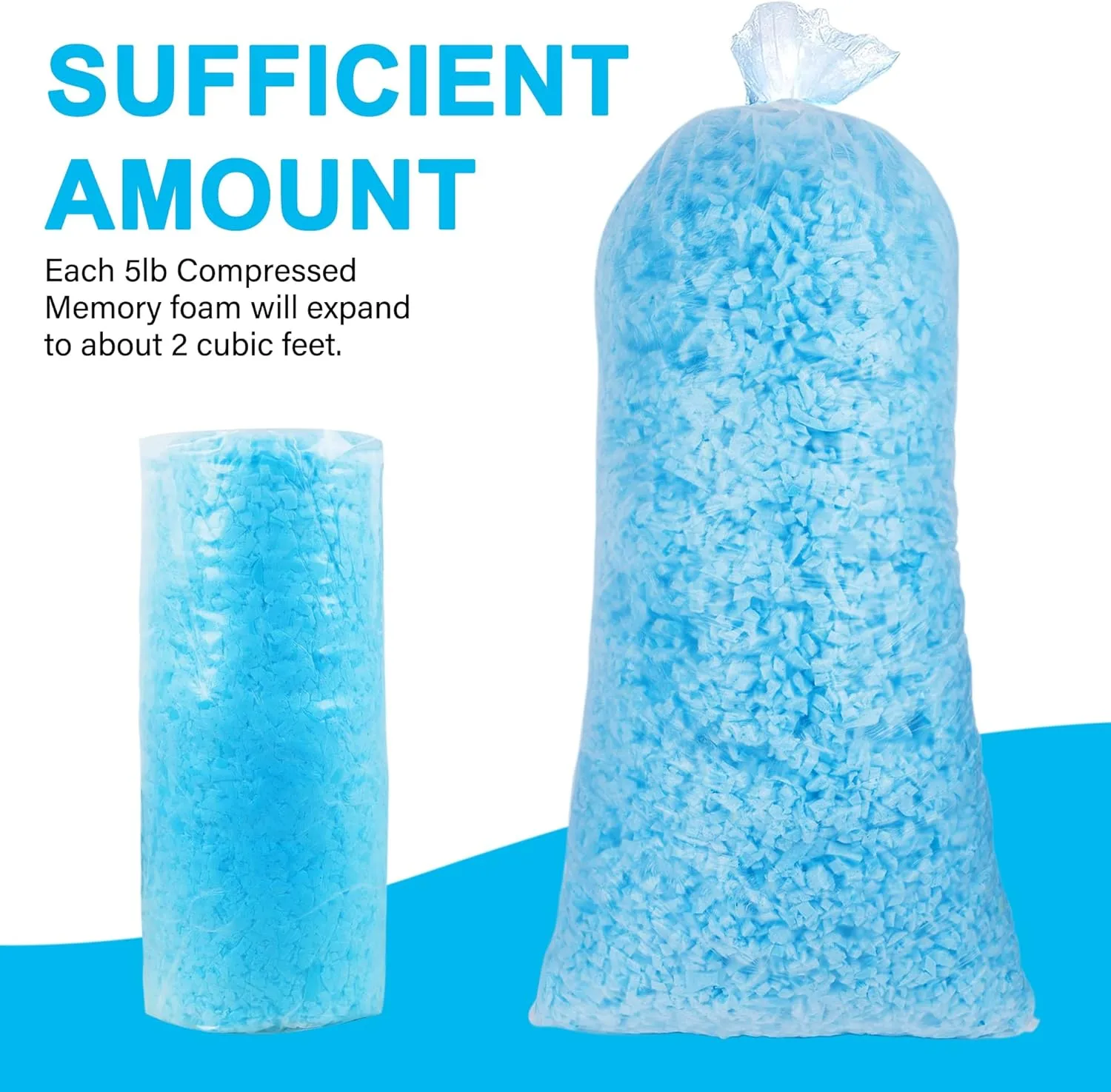 DR.DUDU 5lbs Shredded Memory Foam Filling for Bean Bag Filler, Soft and Convenient Pillow Stuffing Foam for Couch Cushion Dog Bed Chair Arts Crafts, Added Gel Particles (Blue)