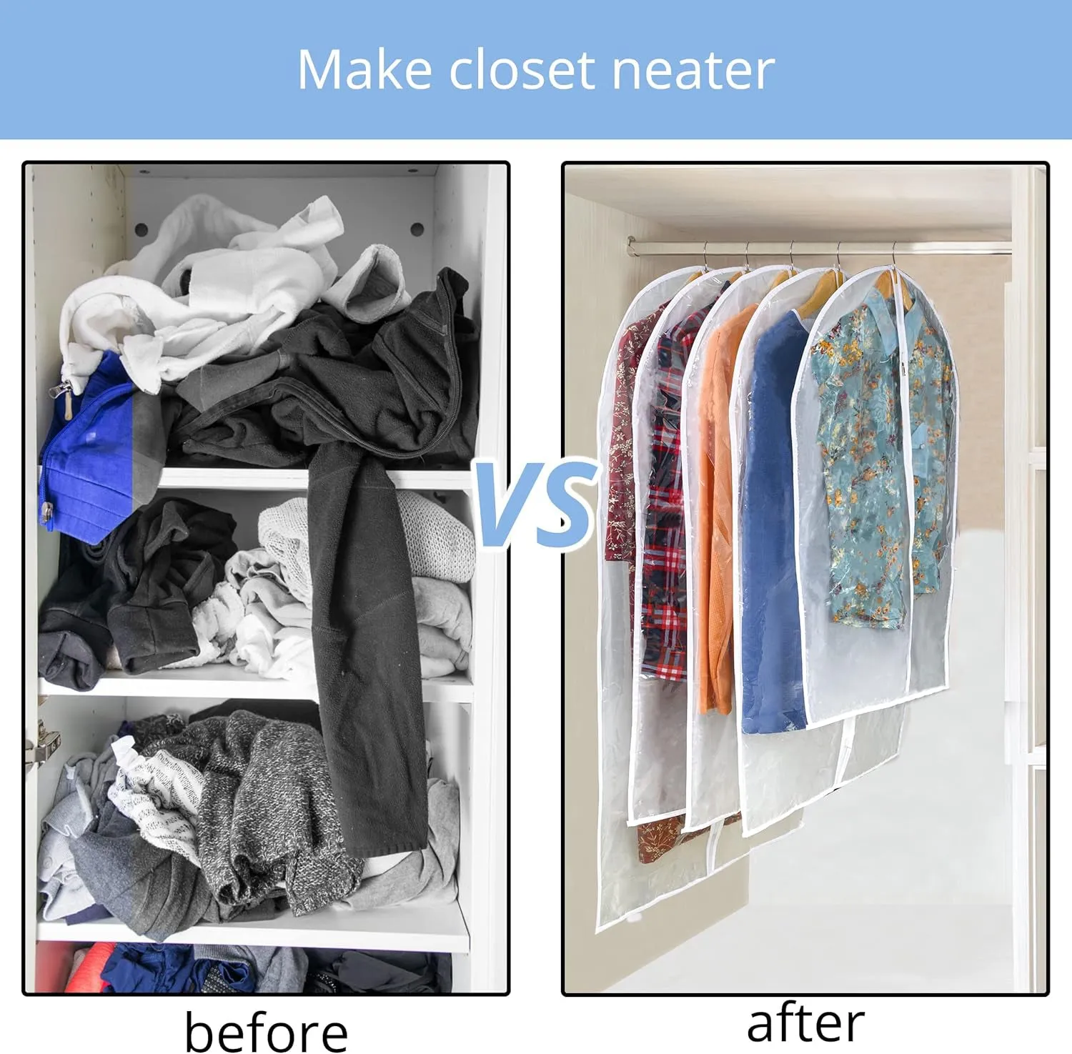 Dress Bags for Gowns Long - Foldable, 65" Clear Garment Bags for Closet Storage and Travel 24" x 65"/ 2 Pack-4 Pack