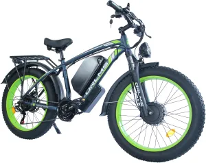 Dual Motor Ebike 4000W Peak: 60V 25AH Battery Electric Bike for Adults, AWD 21-Speed 40MPH Mountain Snow E-Bikes with 24" x 4.0 Fat Tire, Long Range Mountain Dirt Bike for Off-Road Snow Sand