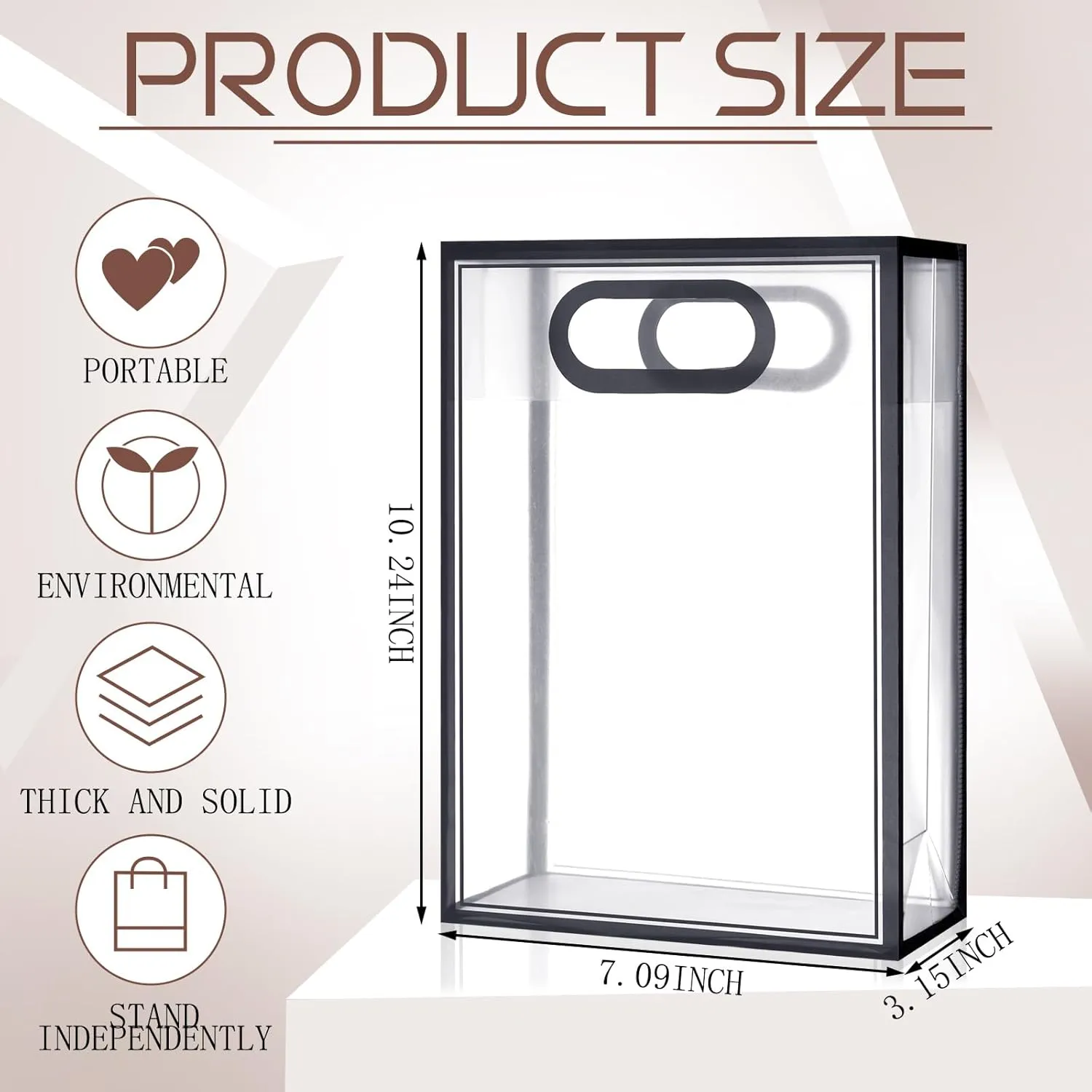 Dunzoom 20 Pcs Clear Plastic Gift Bag with Handles Reusable PP Favor Flower Bag for Father's Day Wedding Bridal Birthday Graduation(10.2 x 7.1 x 3.2'',Black Trim)