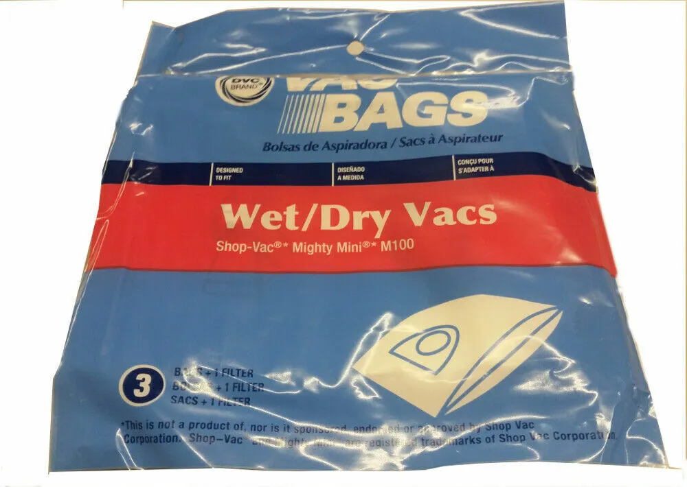 DVC Shop Vac Mighty Mini M100 Vacuum Cleaner Bags Made in USA [ 12 Bags ]