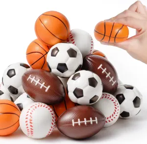 Easter Basket Stuffers for Kids Boys Girls, 24 Pack Sports Stress Balls with Cards, Easter Party Favors Supplies Football Squeeze Fidget Toy Foam Bouncy Ball School Classroom Prize Easter Treat Bags